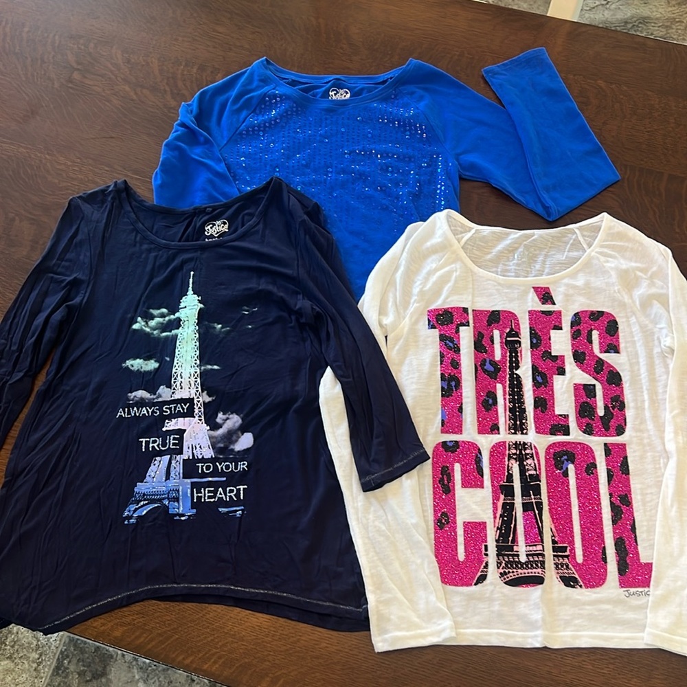 Justice Bundle of 3 Two size 14 and dark blue is a size 12 Long sleeve girls Y2K